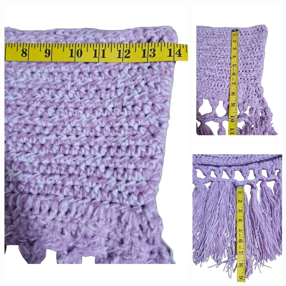 Hand Crafted Crochet 2-piece Set Fringe Scarf & Winter beanie Purple chunky knit